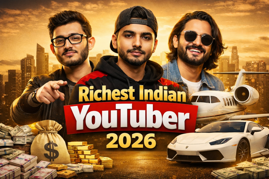 Top 10 richest Indian YouTubers 2026 with income and net worth visual thumbnail